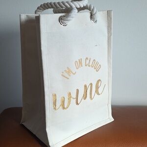 NEW Canvas Wine Tote with Gold Script